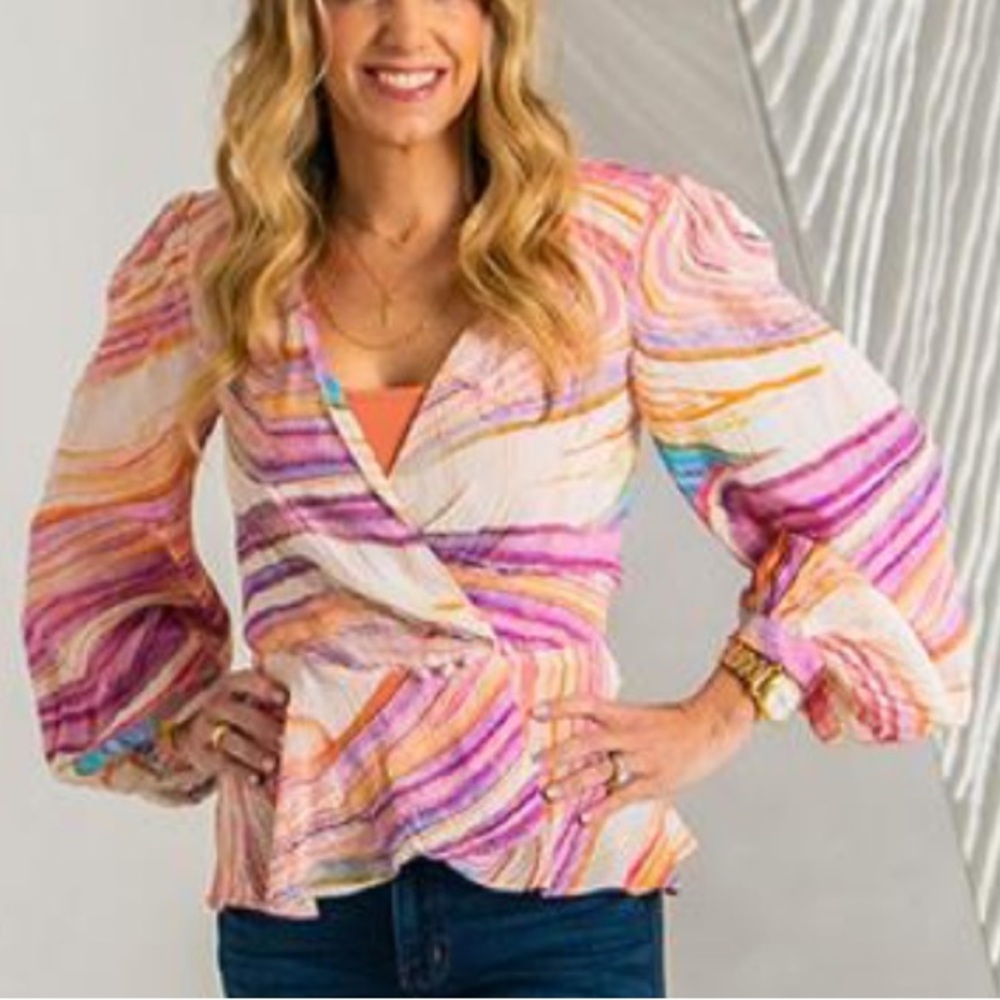 Rococo Sand x Free People Eira S & Lg Purple Pink Swirl Faux Wrap Silky Metallic